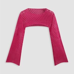 Pink Crochet Bell Sleeve Shrug